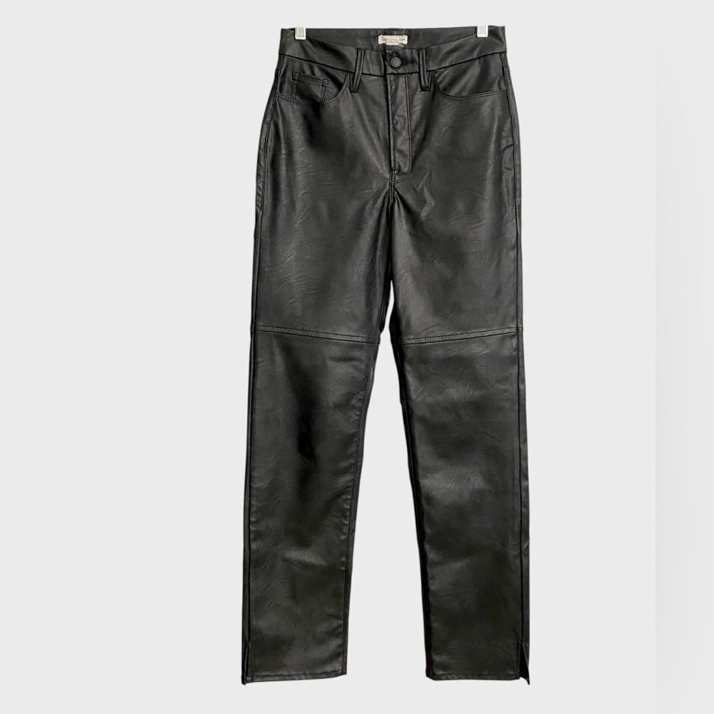 Good American Good Boy Faux Leather Pants Women's Size 6 Black Straight Leg - Picture 4 of 16